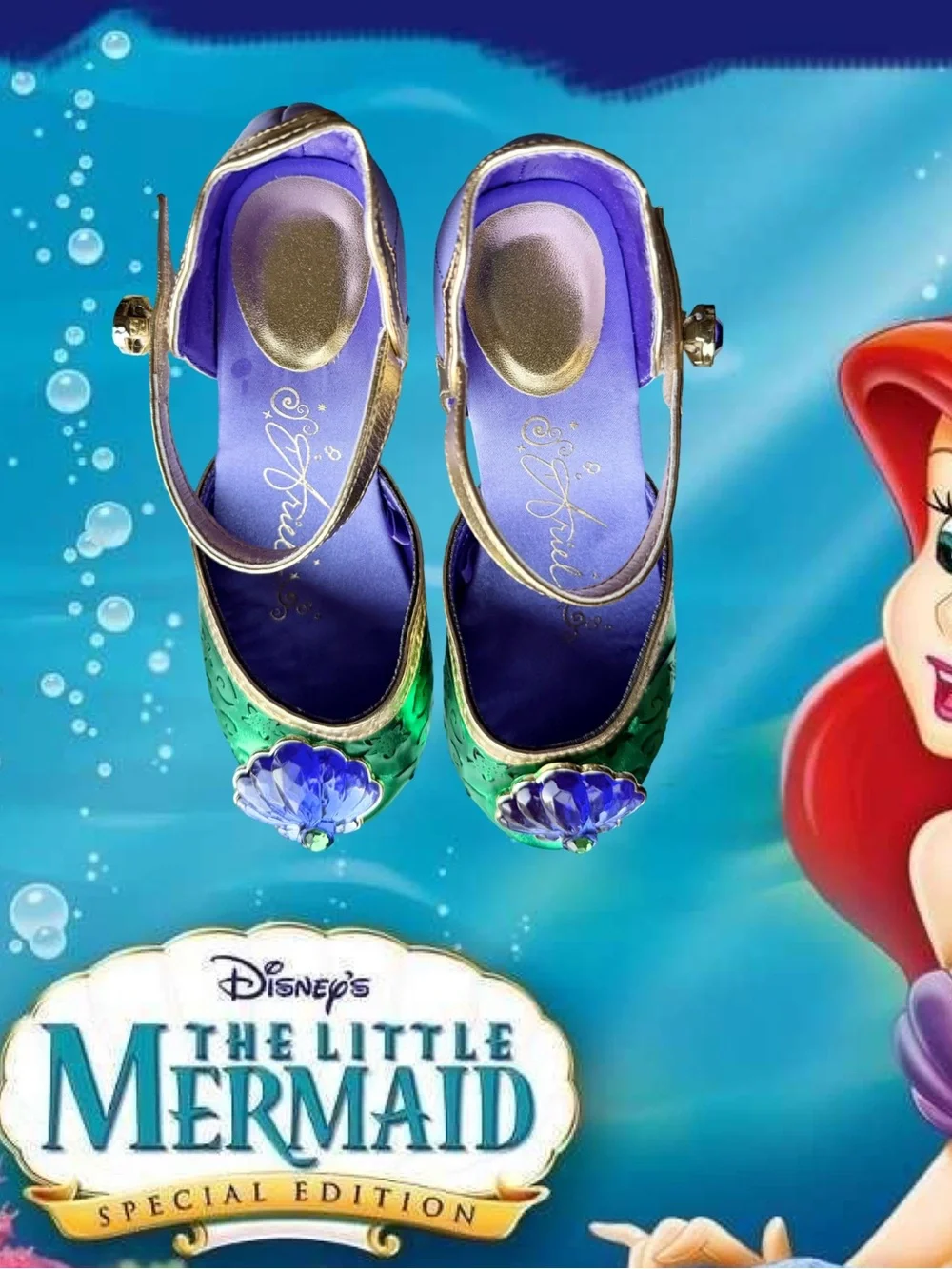 Disney Little Mermaid Green & Purple Dress Shoes with Shell Accent Size 13/1